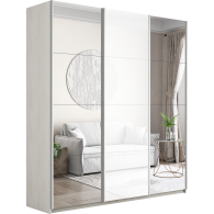 Шкафы-купе 3-х дверные, Шкаф-купе Прайм 3-х дверный Зеркала/Стекло белое/Доводчики 180х57х230