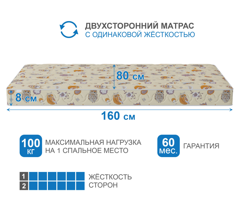 Беспружинные матрасы, Матрас Здоровый сон-Дейл 800х1600