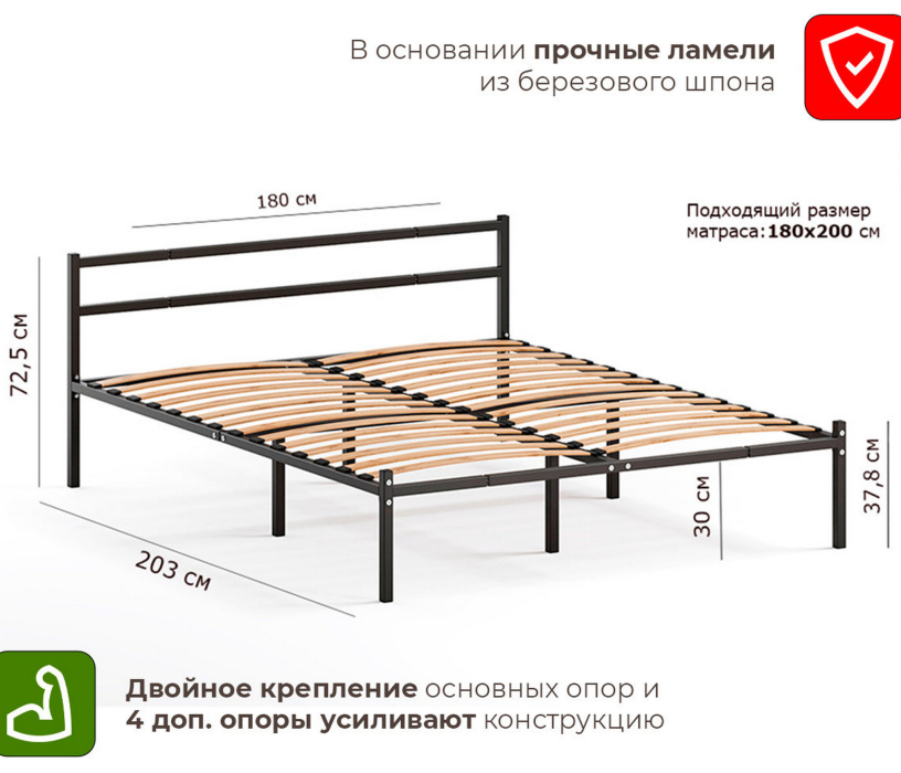 Кровати 180х200, Кровать металлическая Лофт Компакт 180*200