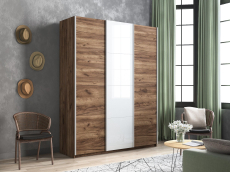 Шкафы-купе 3-х дверные, Шкаф-купе Прайм 3-х дверный ДСП/Стекло белое/Доводчики 180х57х230