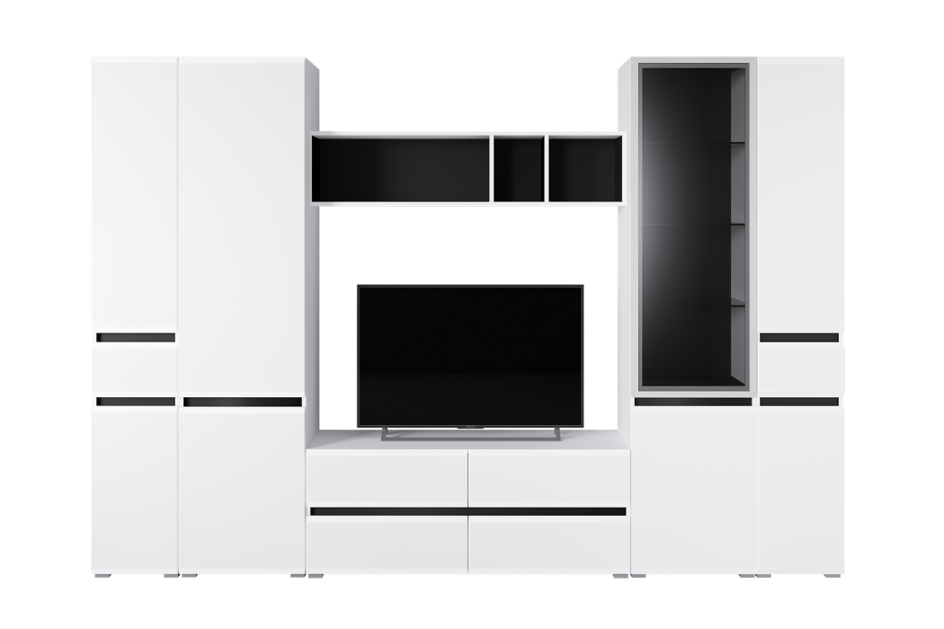 Шкафы распашные, Шкаф с ящиком Сидней 13.202, белый премиум, черный, белый глянец