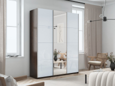 Шкафы-купе 3-х дверные, Шкаф-купе Прайм 3-х дверный Стекла белые/Зеркало/Доводчики 210х57х230