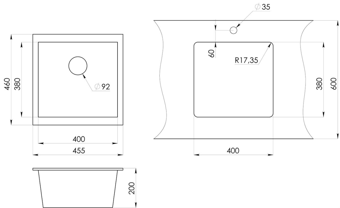 Кухонные мойки, Кварцевая кухонная мойка ЕМАR 4443 (для подстольного монтажа)