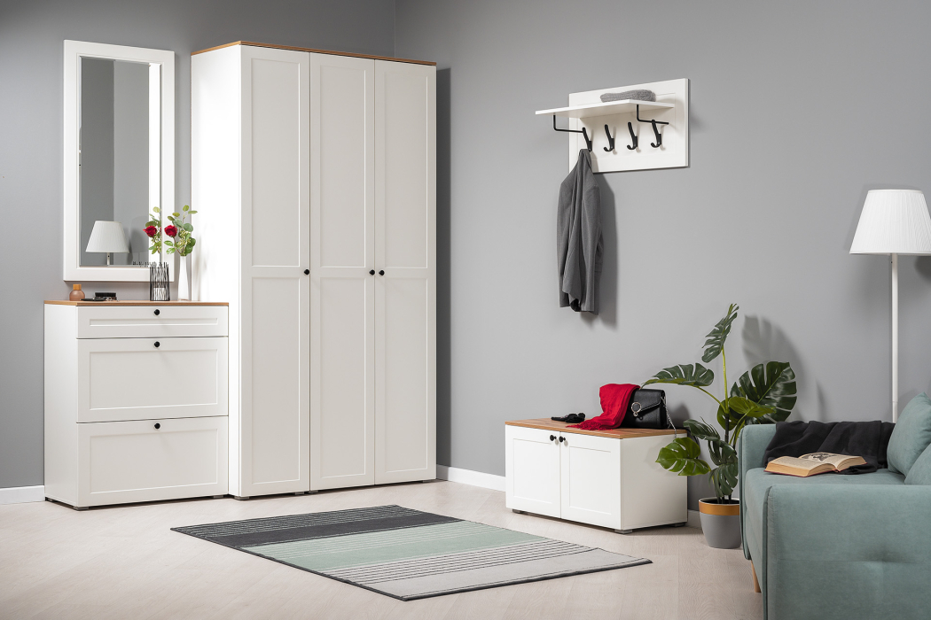 Шкафы распашные, Шкаф Остин 13.224, белая шагрень, дуб золотой крафт